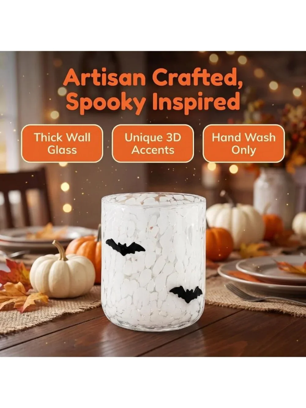 Set of 4 Halloween Glass Cups - 16oz Ghost, Bat, Pumpkin, Black Cat - Cute Party